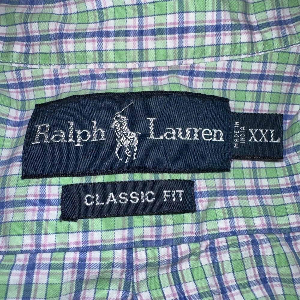 Ralph Lauren Shirt Men XXL Green Plaid Short Sleeve Button Down Cotton Classic